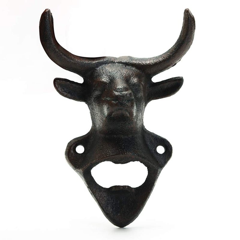 Sungmor Wall Mounted Bottle Opener, Cast Iron Cool Bull Head Bottle Opener, Beer Coke Beverage Bottle Cap Opener, Vintage Rustic Style Wall Hanging Opener, Bar Farmhouse Wall Ornament, Practical Gift - Image 1